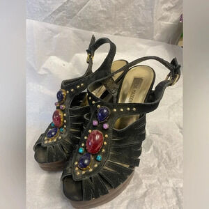 5/$20 Steve Madden Tiffani Suede and‎ Jeweled Slingback Wood Platform Heel 8.5